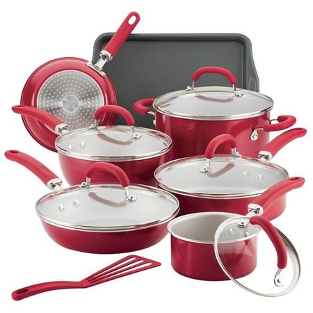 RACHAEL RAY Rachael Ray 12147 Create Delicious Aluminum Nonstick Cookware Set; 13 Piece - Red Shimmer 12147